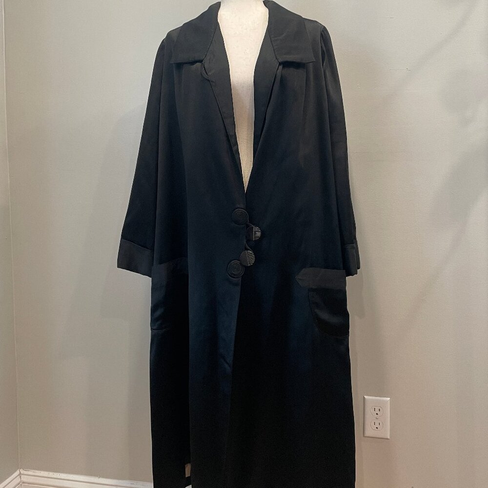 Vintage Custom Black Satin Long Opera Coat c1980s